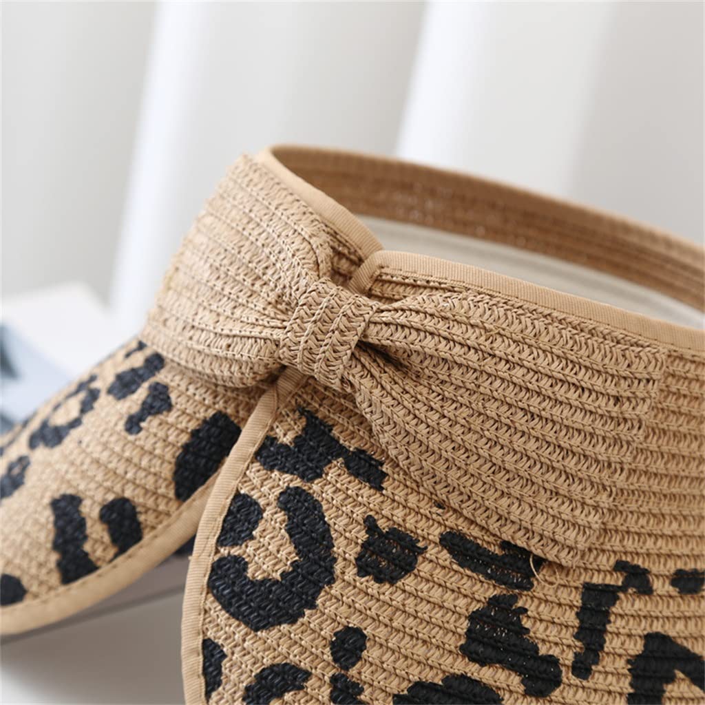 Sombreros con Lazo de Leopardo de Verano, Gorras con Visera Ancha, Plegables, portátiles, para Exteriores, Cola de Caballo, Sombrero para el Sol en la Playa