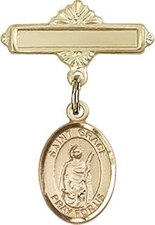 Gold Filled Baby Badge with St. Grace Charm and Polished Badge Pin 1 X 5/8 inches