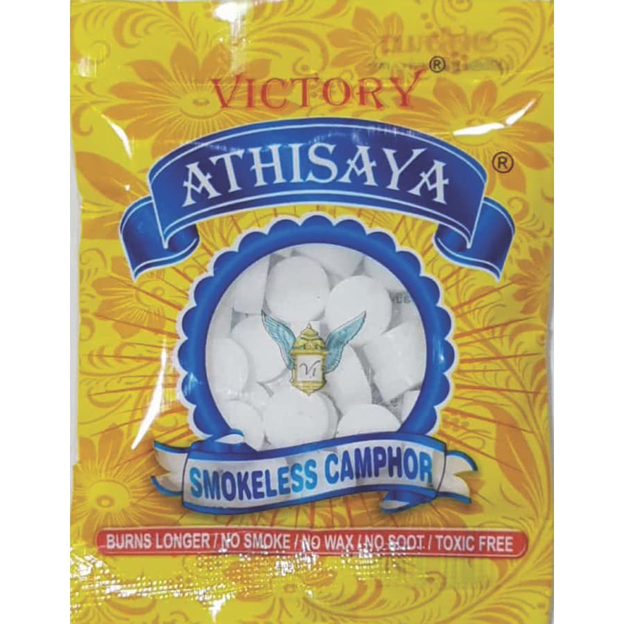 Victory Athisaya Smokeless Pooja Aarti Camphor | 100% Pure, Long Burning, No Smoke, Toxic Free (40 Tablets Pack)