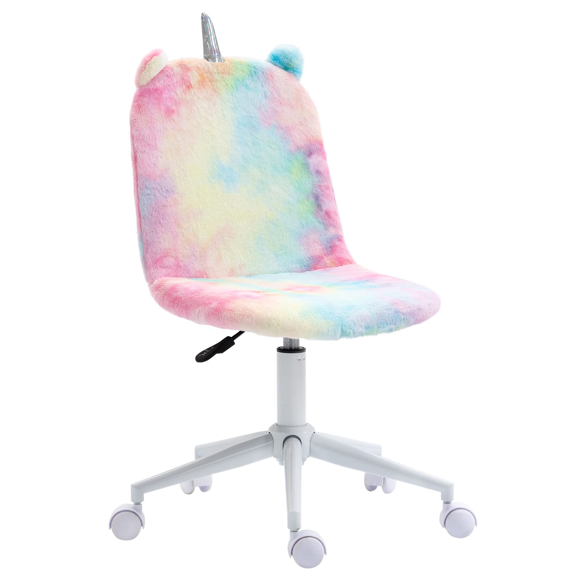 Fluffy Unicorn Office Chair with Mid-Back and Swivel Wheel, Cute Desk Chair, Rainbow Multi-Colored