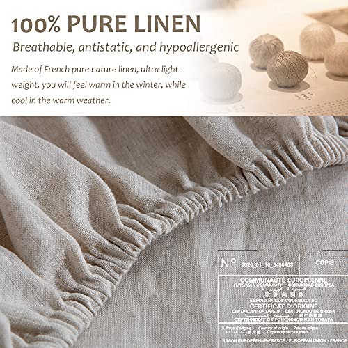 EVERLY Linen Queen Sheets Set, 100% Stonewashed French Linen Bed Sheets Deep Pocket Sheets, 4 Pieces (1 Flat Sheet, 1 Fitted Sheet, 2 Pillowcases) Natural Flax Bedding Set, Linen