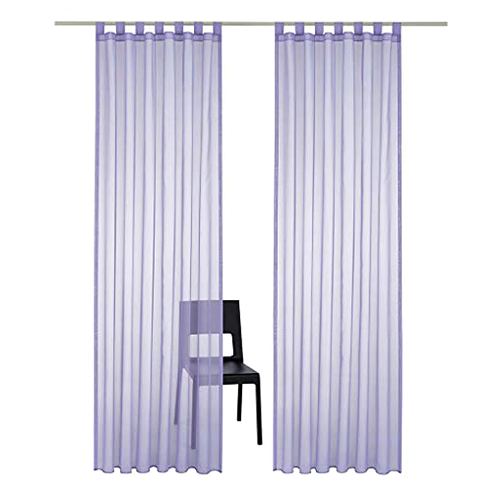 SIMPVALE 2 Panels Sheer Curtain - Classical Solid Voile Curtains with Tab Top - for Bedroom Living Room Balcony (Width 140cm/Drop 270cm, Purple)