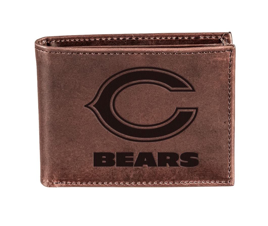 Team Sports America NFL Chicago Bears Brown Wallet | Bi-Fold | Officially Licensed Stamped Logo | Made of Leather | Money and Card Organizer | Gift Box Included