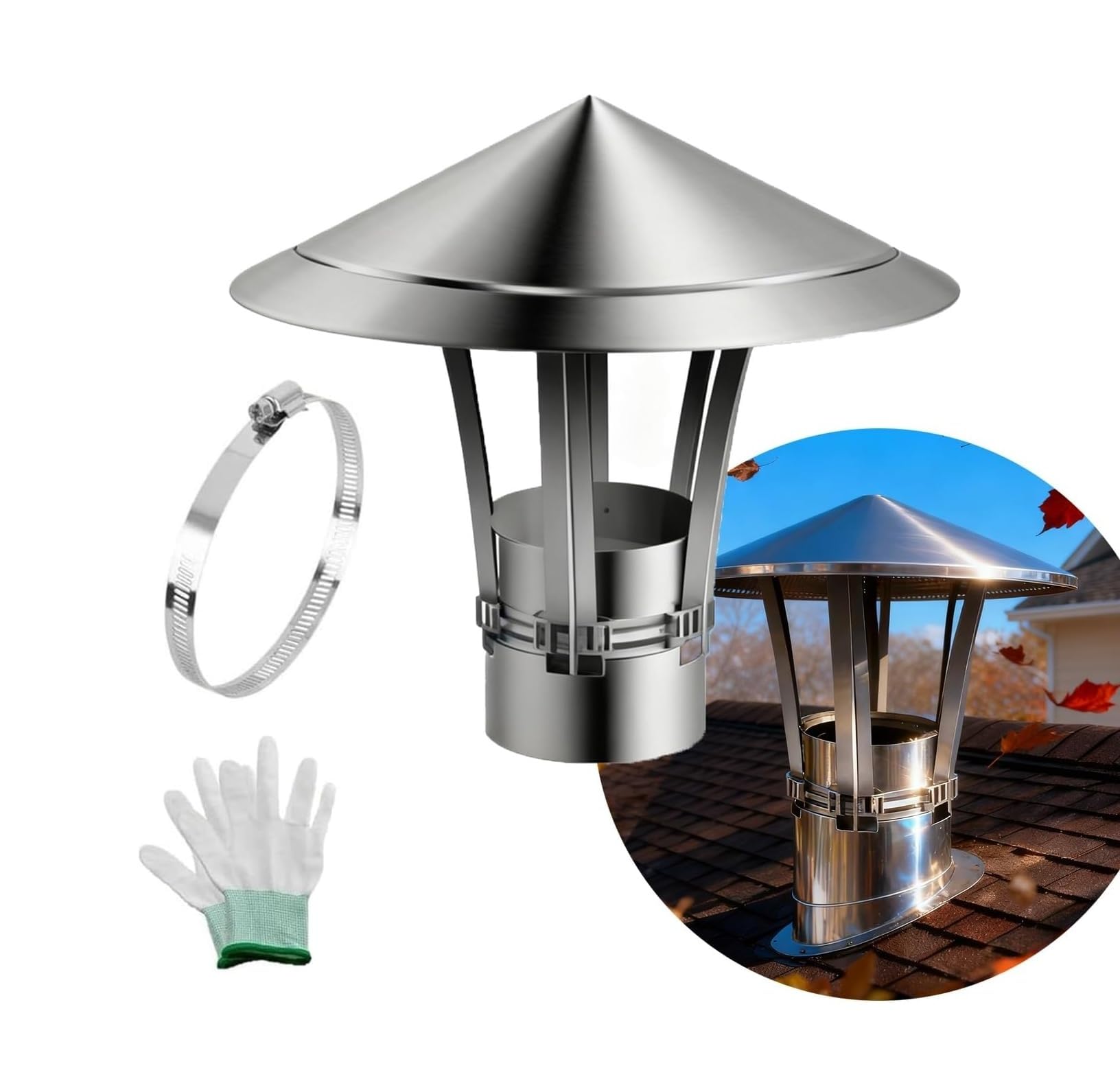 201 Stainless Steel Chimney Cap Cone Top Adjustable Stove Pipe Cover 1.9-11.8 Inch(2.3inch)