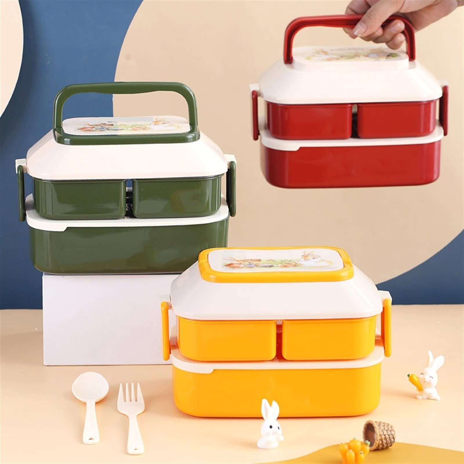Scatole per il pranzo Contenitori per alimenti, Lunch box for adulti Lunch Box Microonde Bento Box for studenti della scuola Contenitore termico portatile for insalata e frutta con posate Lunchbox(1.5
