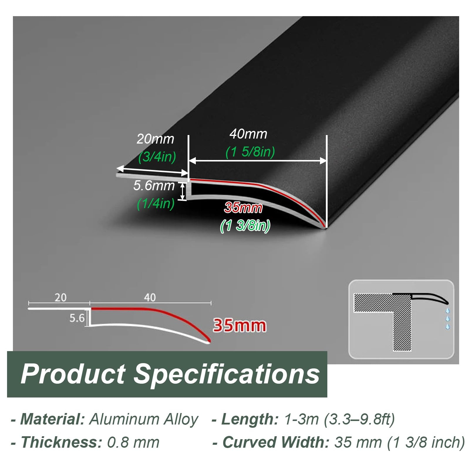 Tropfkantenprofil Tropfkantenblech für Dachrinnen, Regenwasserableitungsprofil Aus Aluminium für Außenwände, Entwässerungsprofil für Terrasse Und Balkon(W1.4in/35mm,L2.2m/7.2ft)
