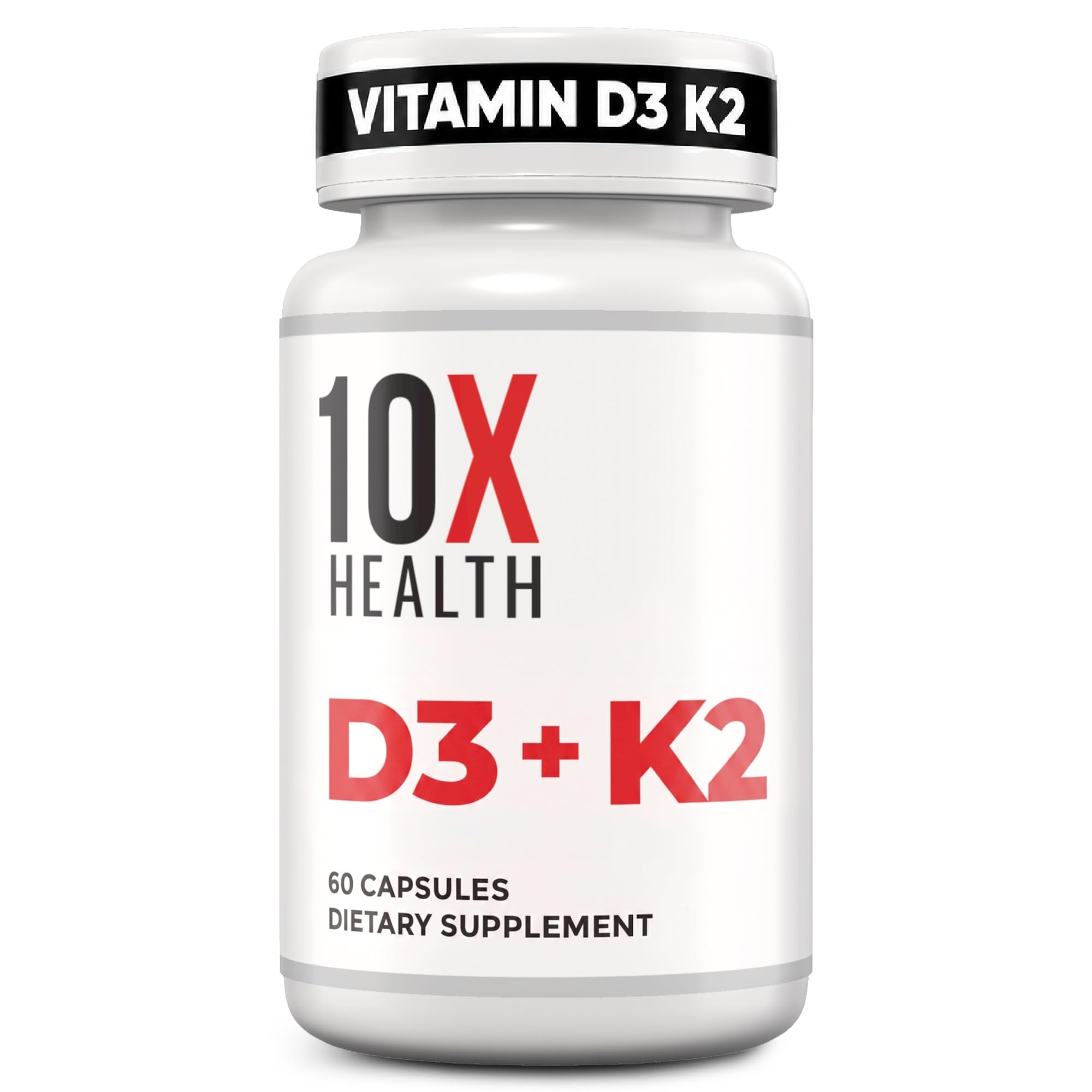 10X Health Vitamin D3 K2, 5000 IU D3 with K2 MK7, 60 Capsules