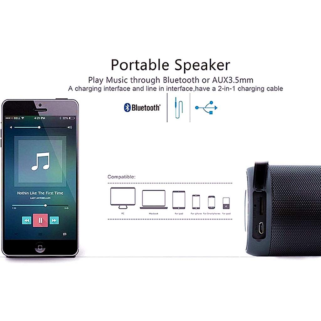 Altoparlante Bluetooth Basso Impermeabile Portatile Esterno LED Wireless Mini Colonna Box Altoparlante Supporto TF Card FM Stereo Hi-Fi Box (Color : Black)