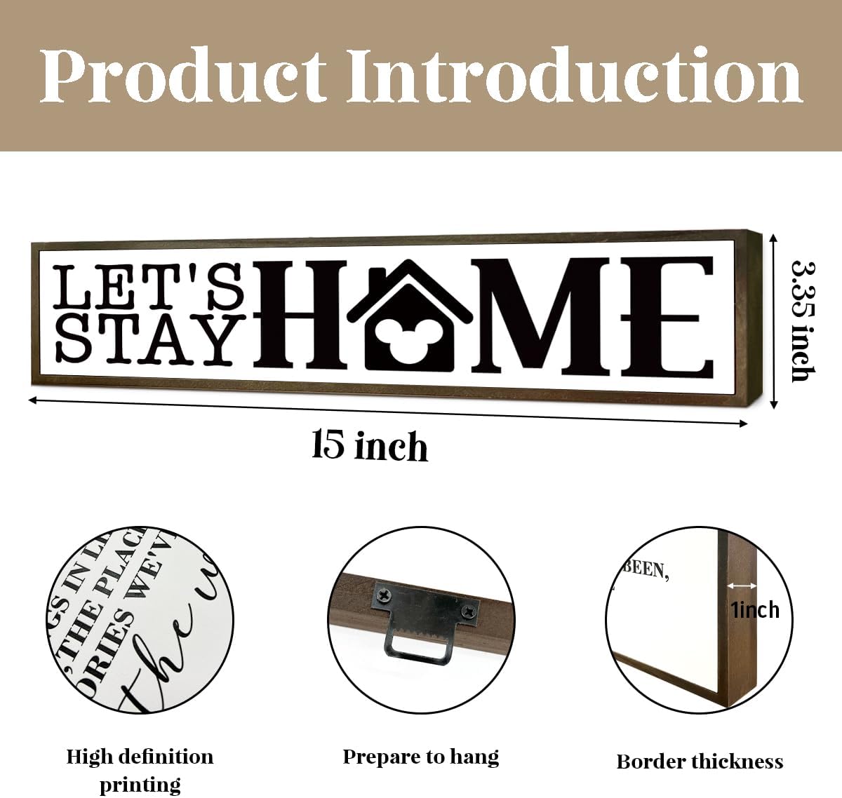 Home Wood Plaque Sign, Let’s Stay Home Wood Sign, Rustic Farmhouse Wall Decor Art, Entryway Decor, Living Room Decoration, Wooden Box Signs Desk Décor, Housewarming Gift, 38 * 8.5 In - Image 2