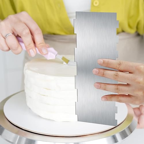 Miniatura 5 de 3 raspadores de acero inoxidable para tartas, raspador de borde de pastel de 10 pulgadas, peine de decoración de pasteles, nivelador de pasteles