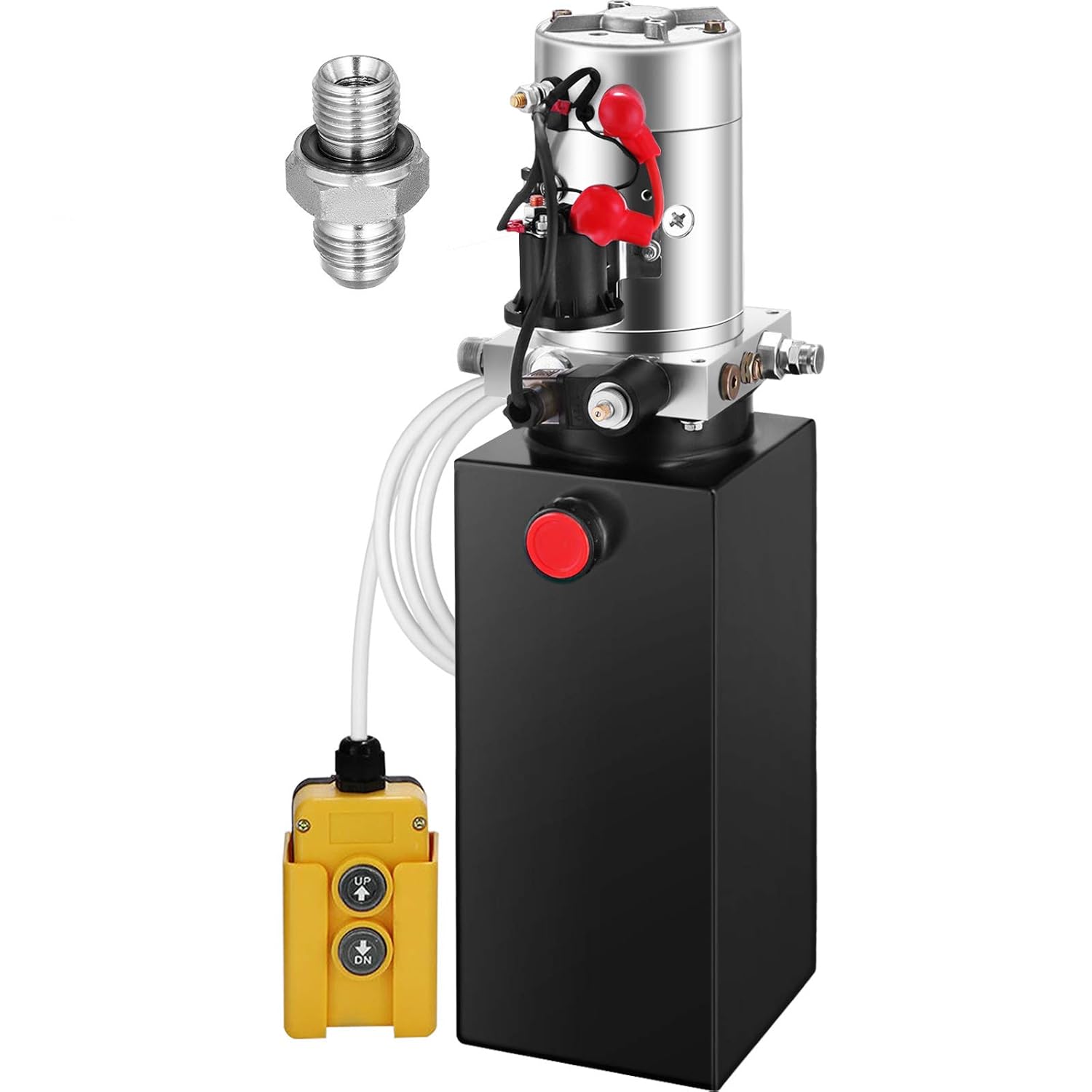 Mophorn Hydraulic Pump, 10 Quart Hydraulic Power Unit, Single Acting Hydraulic Pump, 12V DC Hydraulic Pump (Steel Reservoir, Single Acting, 3200 PSI) w/SAE#6 Connector for Dump Trailer Car Lifting Single Acting Trailer Pump 10 Quart