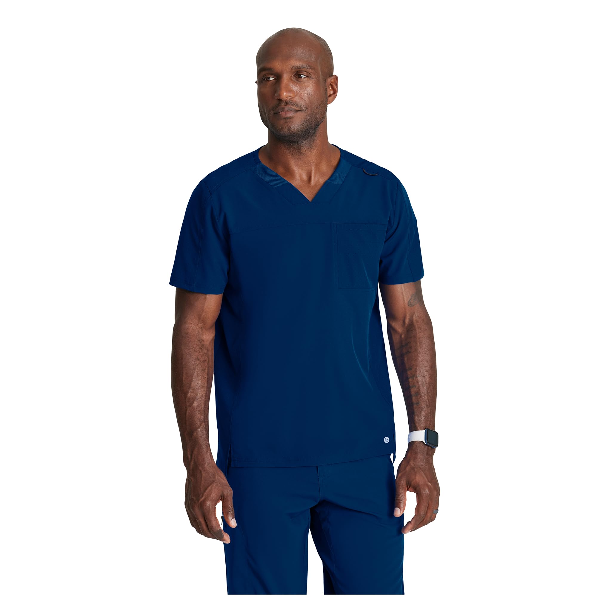 Barco One Velocity Scrub Top for Men - V-Neck Medical Top, Eco-Friendly Fabric, 4-Way Stretch, Indigo (Navy), Medium