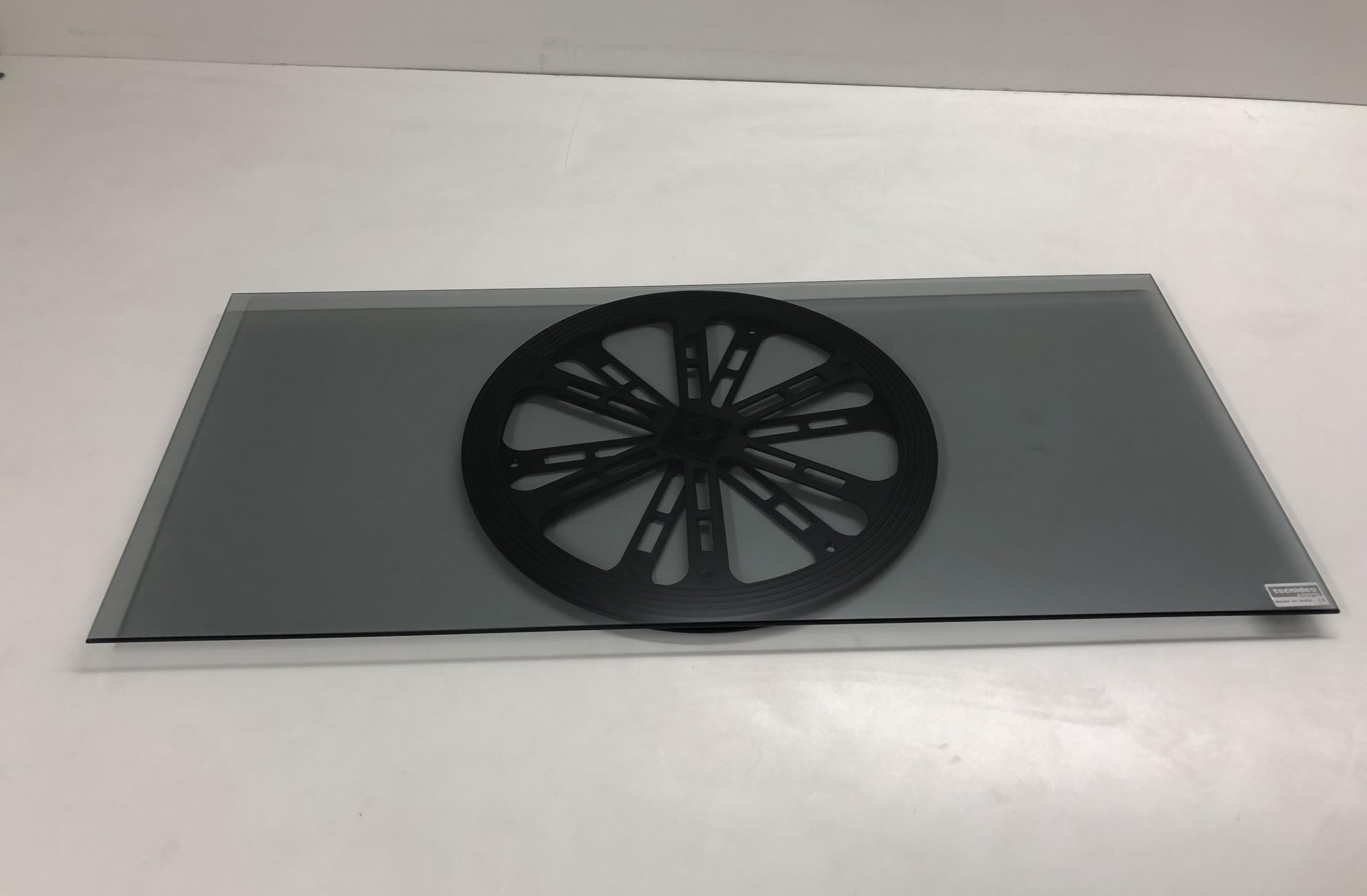 tecnidea Base girevole in vetro temperato colore Nero fumè, GK70N, dim: cm 70x32 - portata max. kg 40 - gira con un dito.