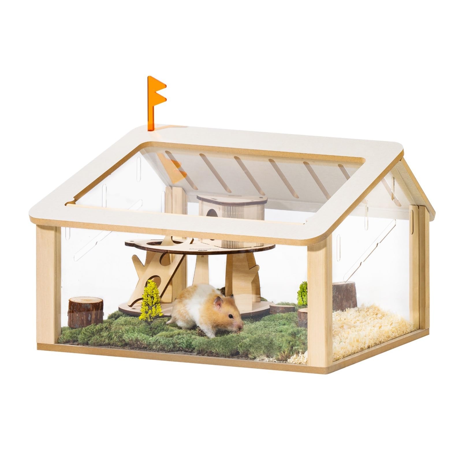 Cage à Hamsters Petite Cage à Hamster avec Maison en Bois Acrylique Hamster Cage Animal House Pet Bed