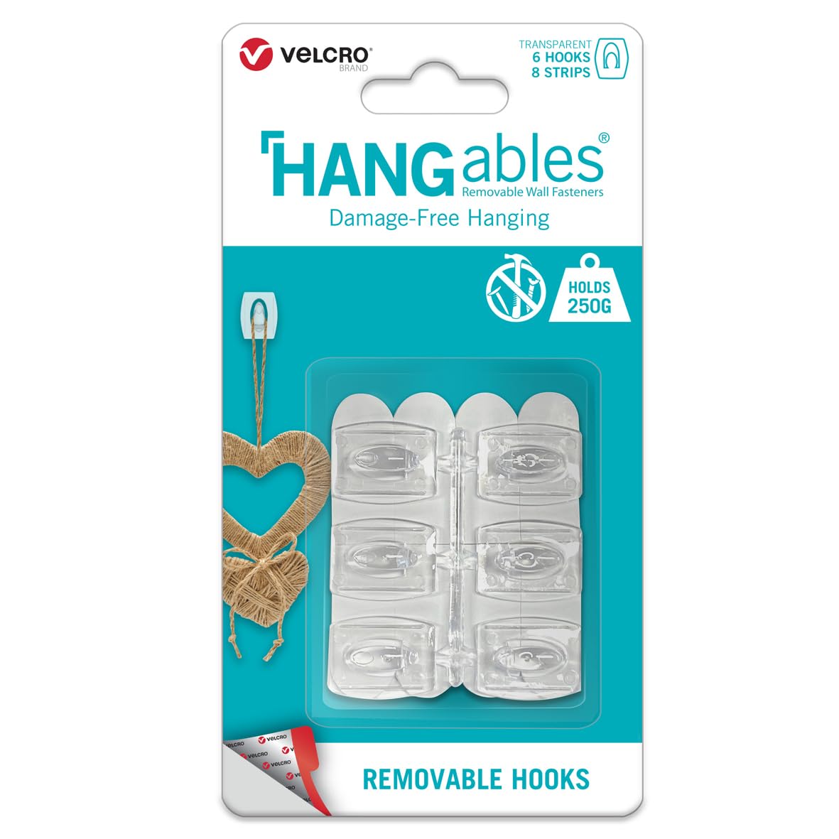 Velcro Brand, HANGables Removable Micro Hooks, 18 x Transparent Hooks, Damage Free Hanging, Holds 250g per Hook - Image 2