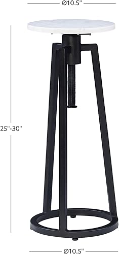 Miniatura 3 de Powell Muriel - Mesa de bebida con tapa de mármol blanco con estilo industrial, base de altura ajustable de metal negro