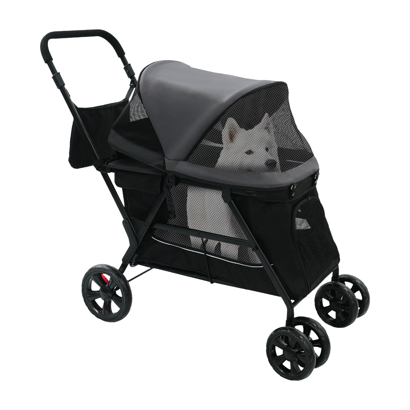 Carrello pieghevole per cani da 30 kg – Passeggino per cani con finestra a rete e cuscino, passeggino per gatti per cani di taglia grande, con tessuto Oxford e tela di sicurezza