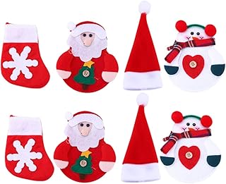FAVOMOTO 8 Sztuk Mini Santa Hat Sztućce Organizator Torba Kubek Stołowe Uchwyty Srebra Woreczki Do Cięcia Widły Obejmuje Torba Boże Narodzenie Ślub Urodziny Holiday Party