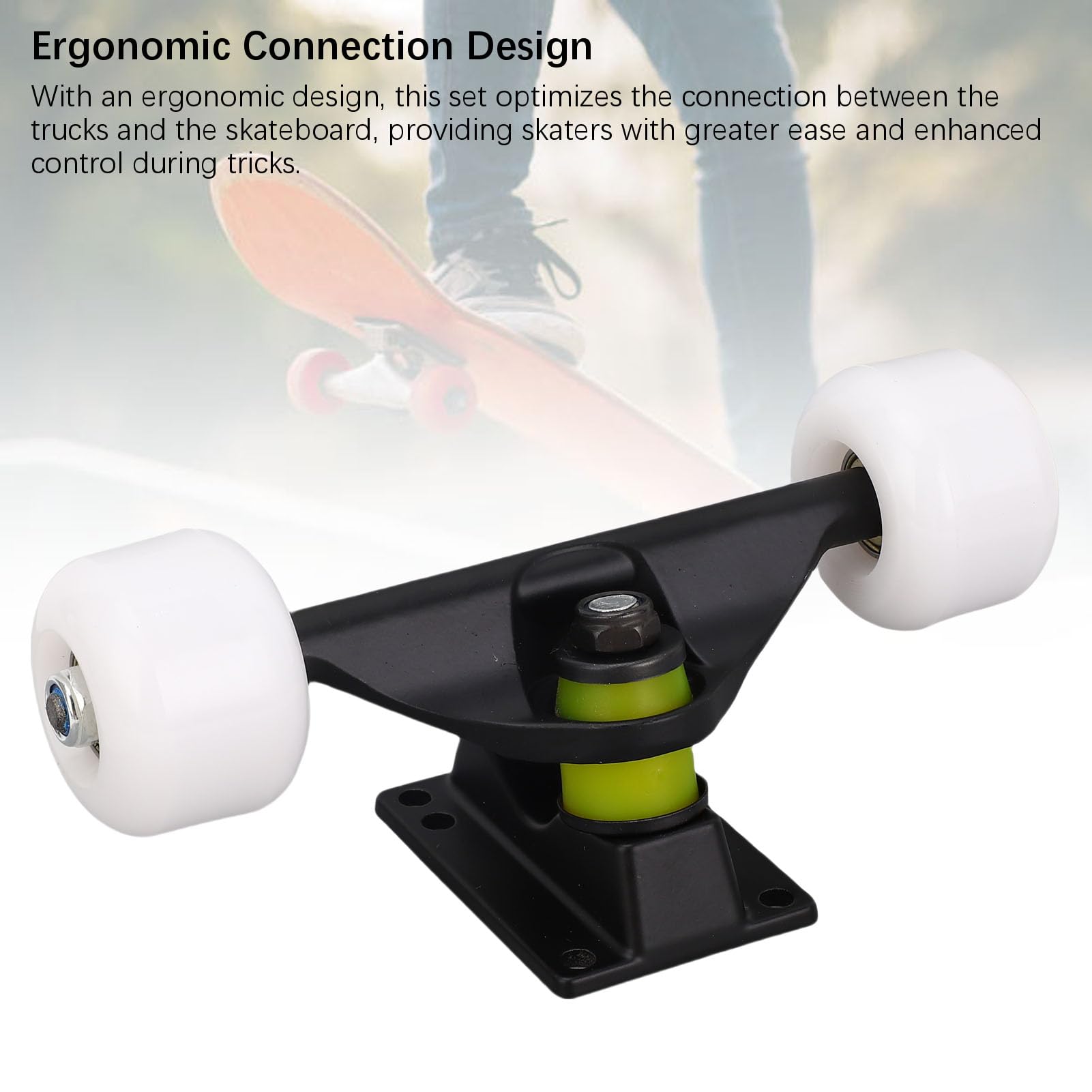 2PCS Skateboard Trucks Set, Skateboard Wheels Bearings Hardware Tool Combo Starter Set, 4 Wheels Aluminum Alloy 5 Inch Shock Absorption Longboard Truck for Replacement (Black)