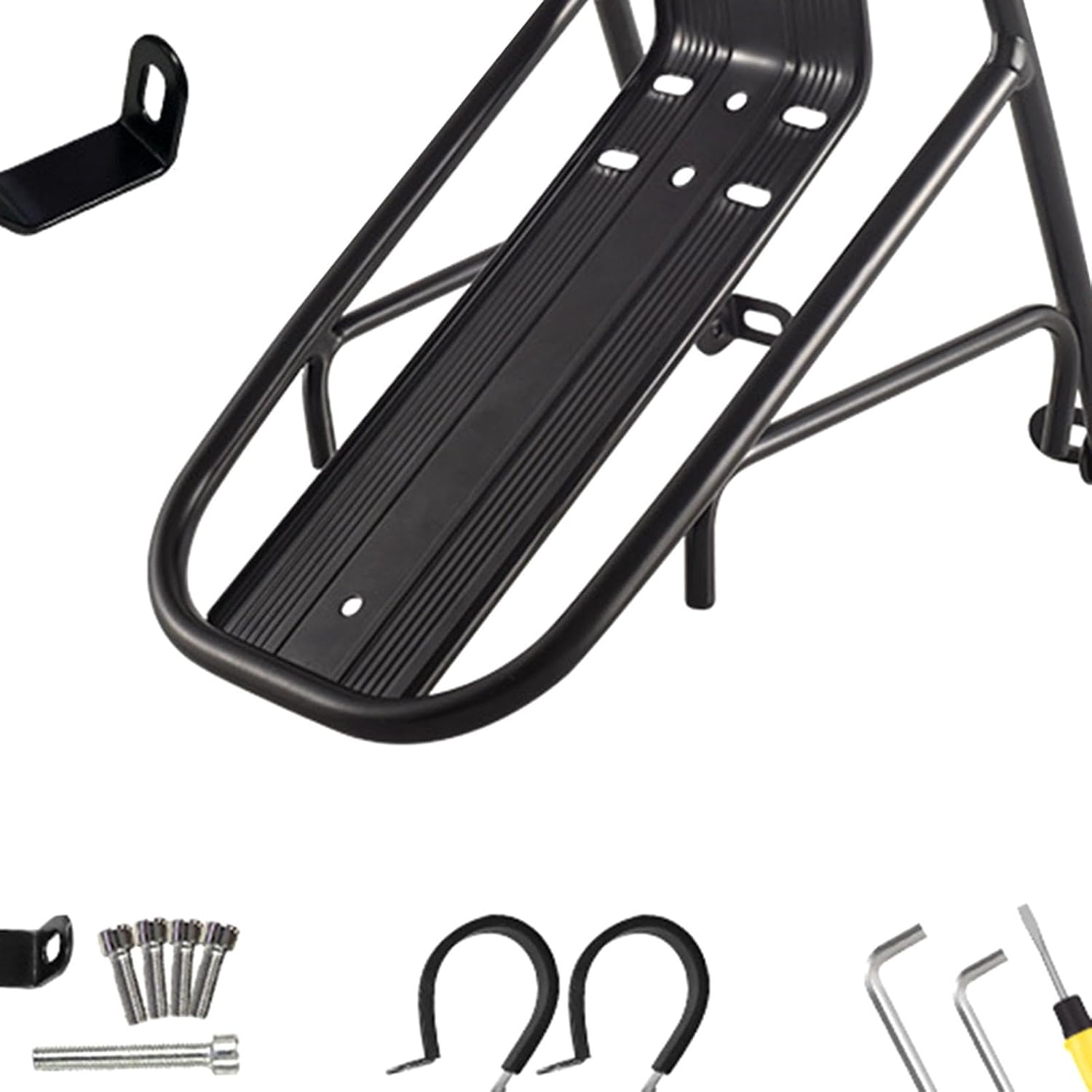 Bicycle Front Rack Aluminum Alloy Bike Cargo Rack Luggage Shelf Carrier Pannier for Travel Riding Suitable for Commuting Adventure Cyclin, with Tool