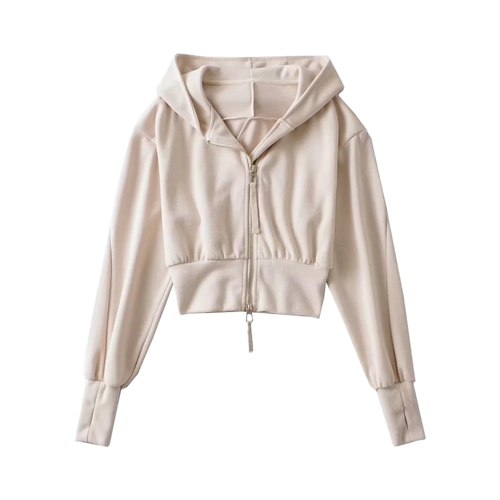 Damen Strickjacke Mit Einfarbigem Schnitt Lockerer Passform Langarm Kapuzenpullover Hohe Doppelreißverschluss