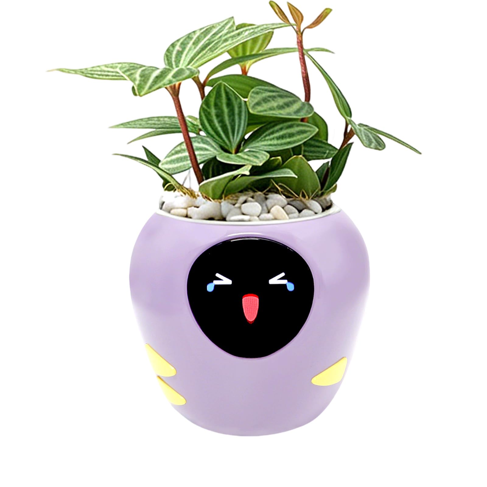 Odpaltoy Smart Plant Pot with Expression, AI Intelligent Flower Pot for Indoor Decoration, Smart Garden Pot with Water/Light/Temperature Sensors, Ivy AI Planter (Purple（Big）)