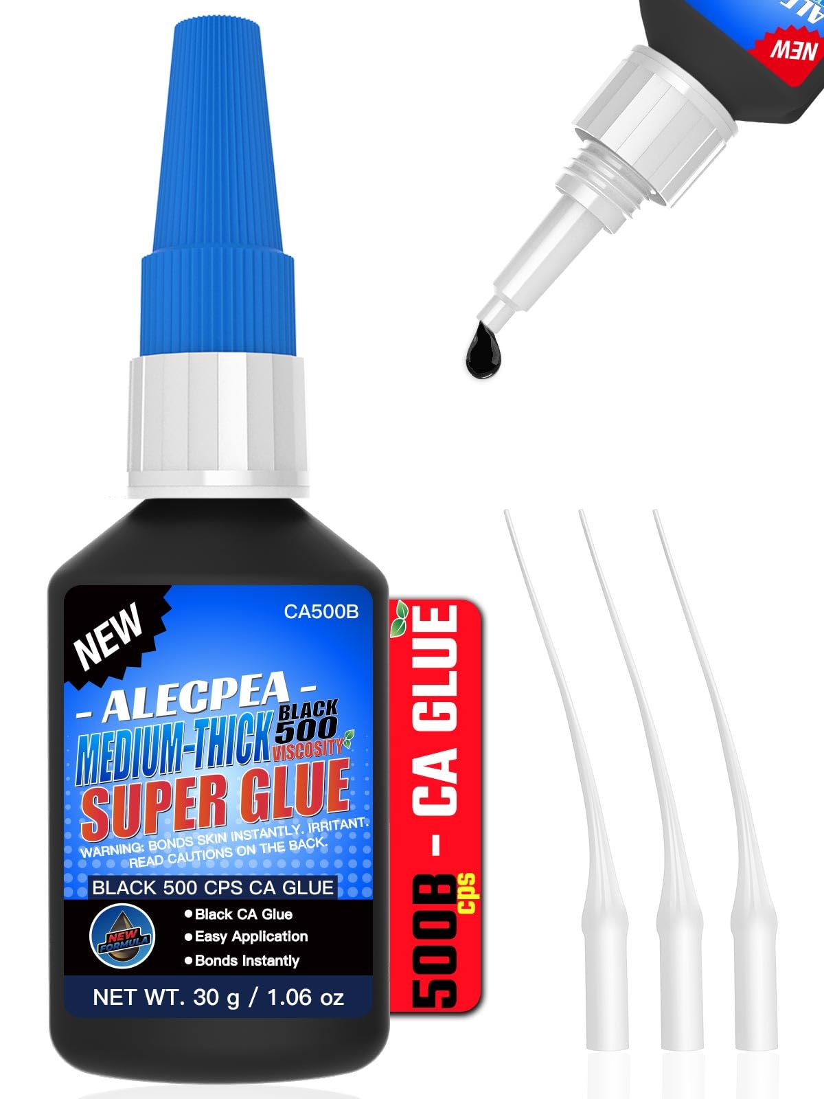 ALECPEA Black Medium CA Glue, 30g, for Dark Repairs