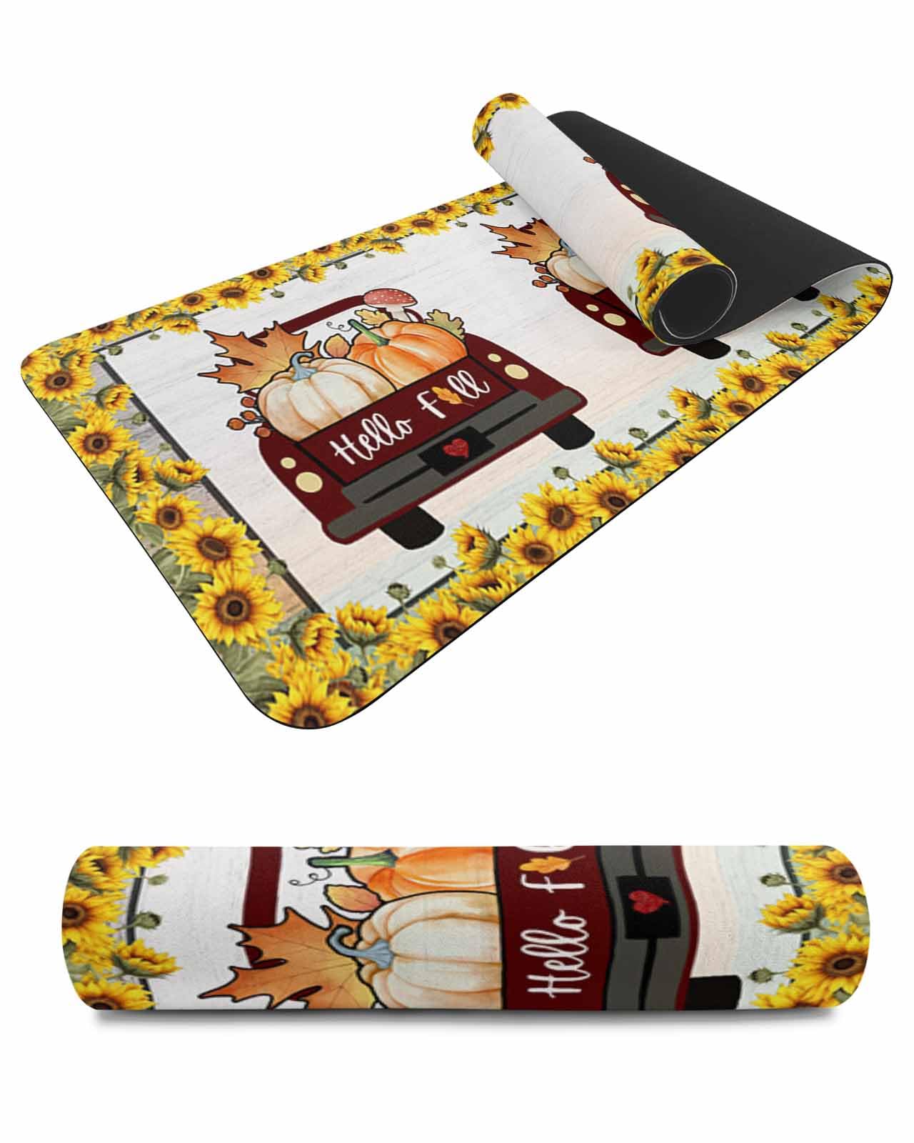 Debedcor Heat Proof Table Pads Waterproof Decorative, Hello Fall Non-Slip Table Countertop Protector, Autumn Pumpkin Truck Sunflower Maple Insulation Mat for Kitchen Room, 40 x 12 Inches