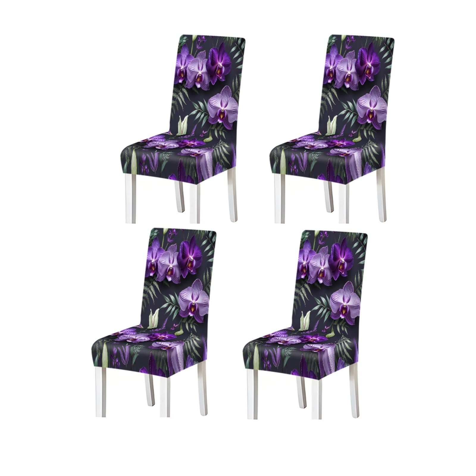 KXUAUV Dark Purple Orchid Tropical Floral Print Stretch Dining Chair Covers, For Home Kitchen Dining Room Party, 2/4/6 PCS Seat Protectors for Restaurant Hotel Party(4PCSChair cover)