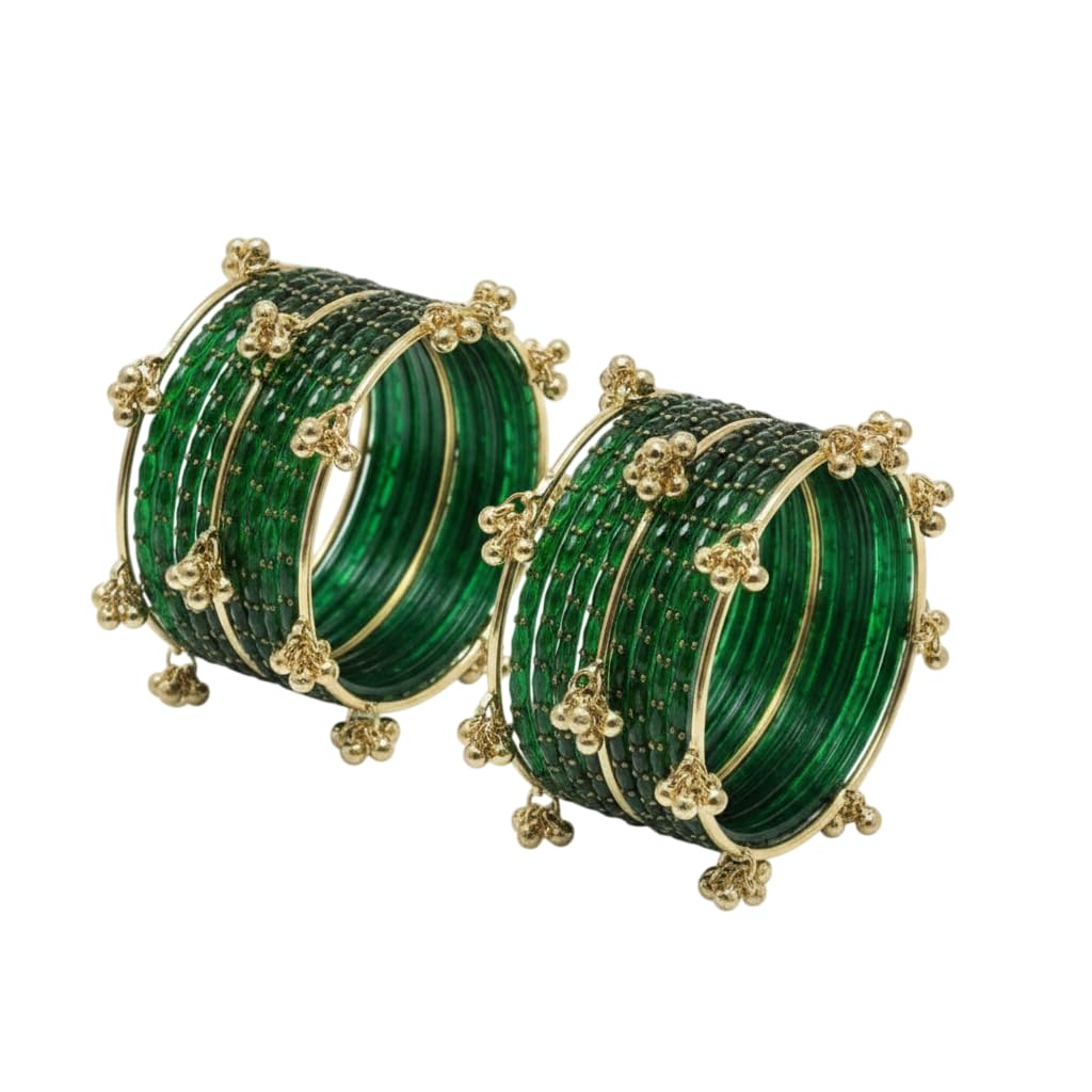 PRODEED ENTERPRISES Kashmiri Ghangharoo Glass Bangle Set for Women| Light Weight Bangles | Traditional Transparent Fancy Glass Chudi Set for Wedding, Party|Set Of 16(12 Glass + 4 ghungroo bangles).-image-7