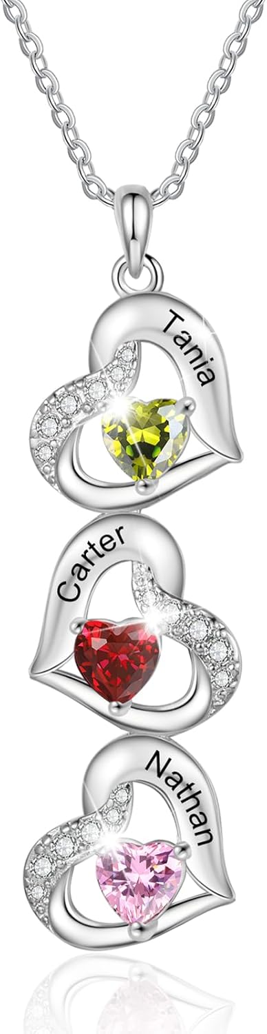 Personalized Birthstone Name Necklace for Mother Daughter Necklace, Custom Name Necklace with Birthstone, Heart Pendant for Women, Mother's Day Jewelry Gift for Mom, Christmas Gifts for Her