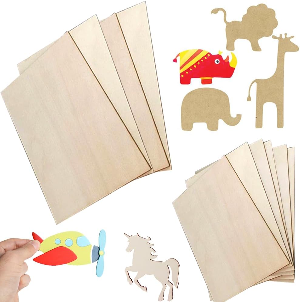 10 Pack Wood Panels Plywood 2mm/1/8 Thick Basswood Sheets for Crafts-Unfinished Squares Wood Boards for Laser Cutting,Wood Burning,Architectural Models,Staining-Size 15.7x11.8 & 11.8x9.7