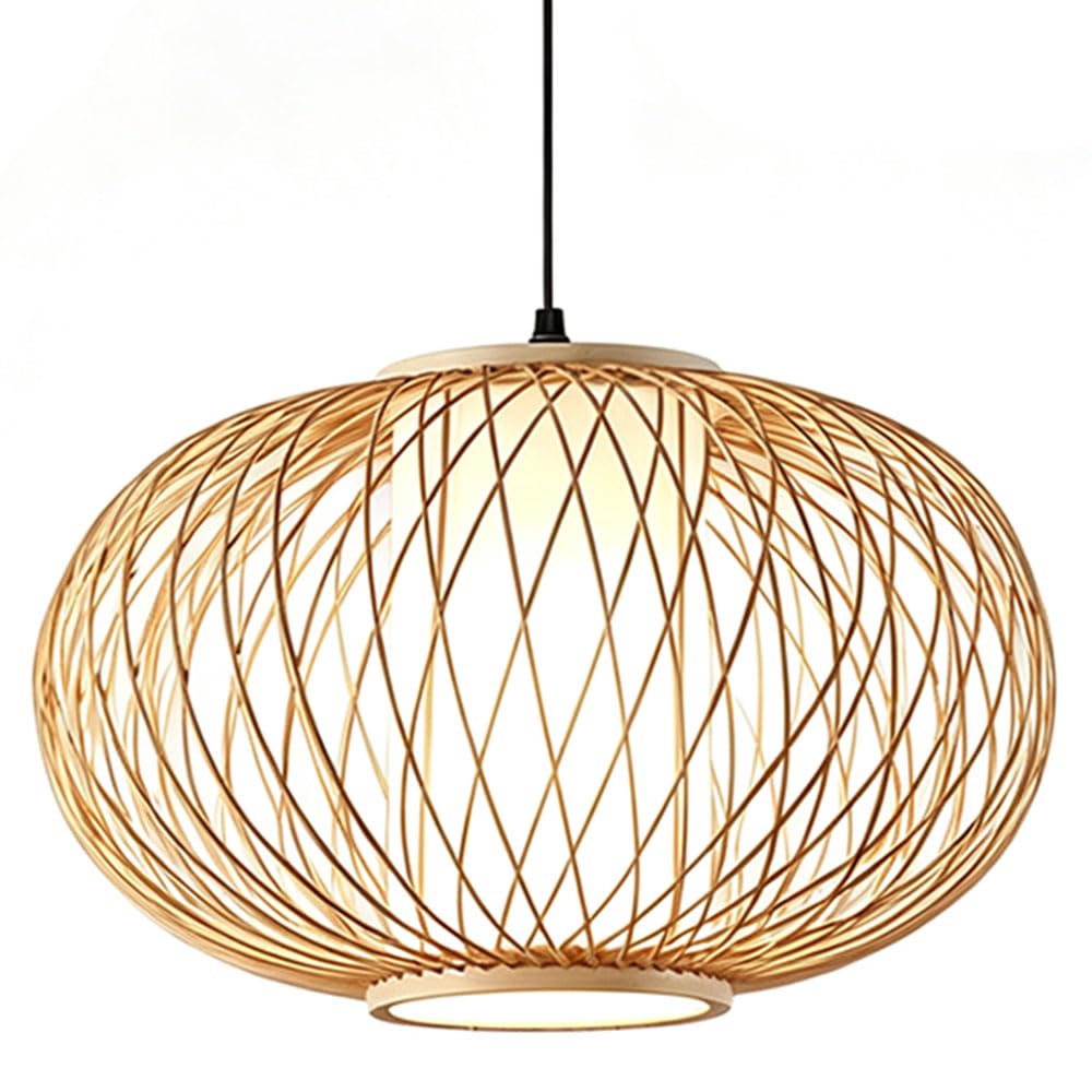 Ręcznie pleciona lampa wisząca, owalna, rattanowa,