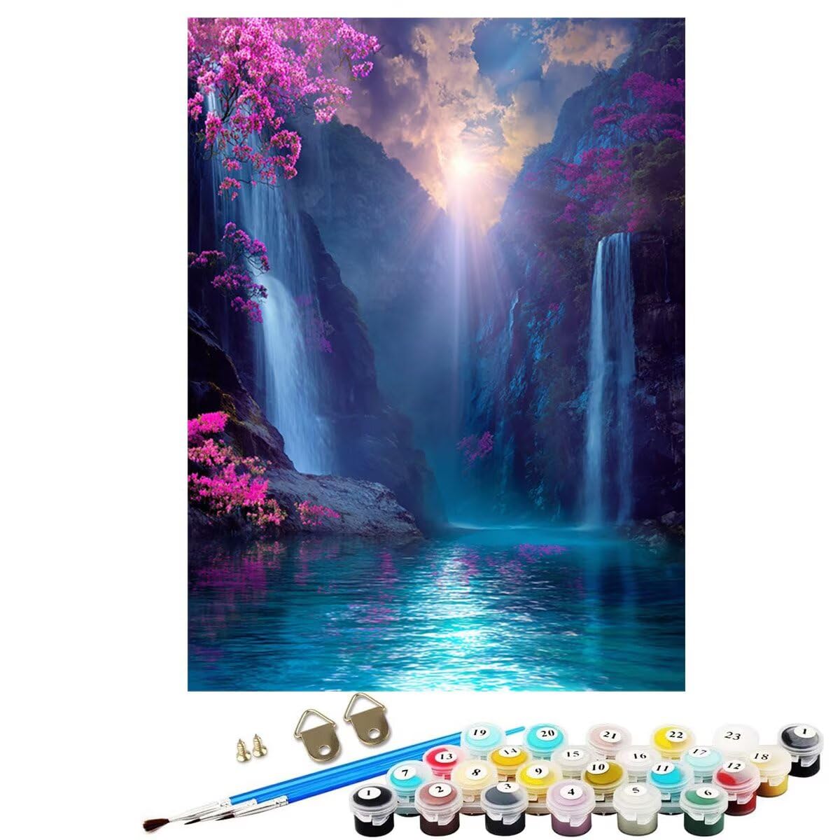 Landschaft Berg Malen Nach Zahlen Erwachsene, Paint by Numbers Adult Anfänger Kreativ Set für, Heimwerk Malen Nach Zahlen Kinder, Pinsel und 36 Acrylfarbe Als, für Deko Wohnzimmer 60 x 80 cm BJHWK754