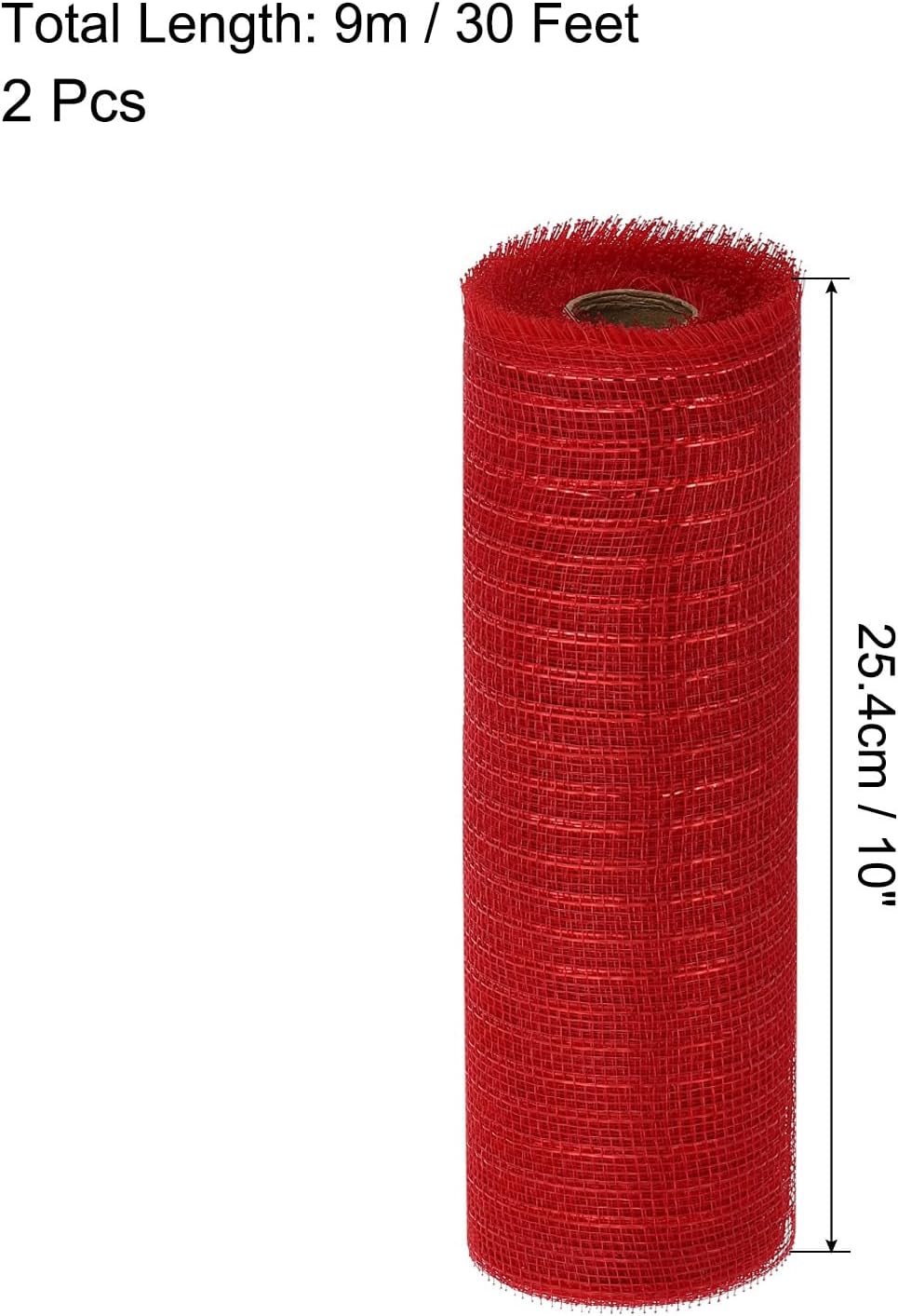 MECCANIXITY 2 Rolls Burlap Mesh, 10 Inch x 30 Feet(10 Yard) Each Burlap Roll PP Deco Ribbon Mesh Wrapping Ribbon for Christmas Wreath Decoration Swags (Red with Red Foil)