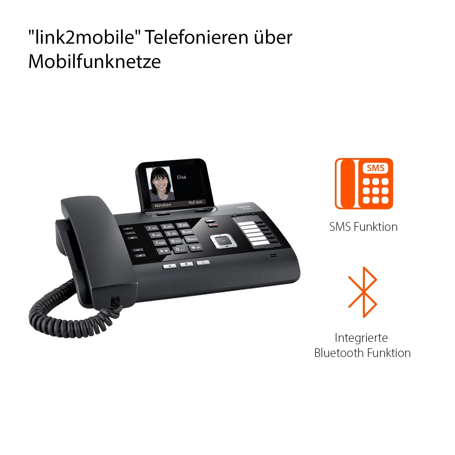 Gigaset DL500A - schnurgebundenes Telefon mit Anrufbeantworter - Büro und Haustelefon mit großem 3,5" Farbdisplay & brillantem Klang - Link2Mobile, erweiterbar mit bis zu 6 DECT-Mobilteilen, schwarz