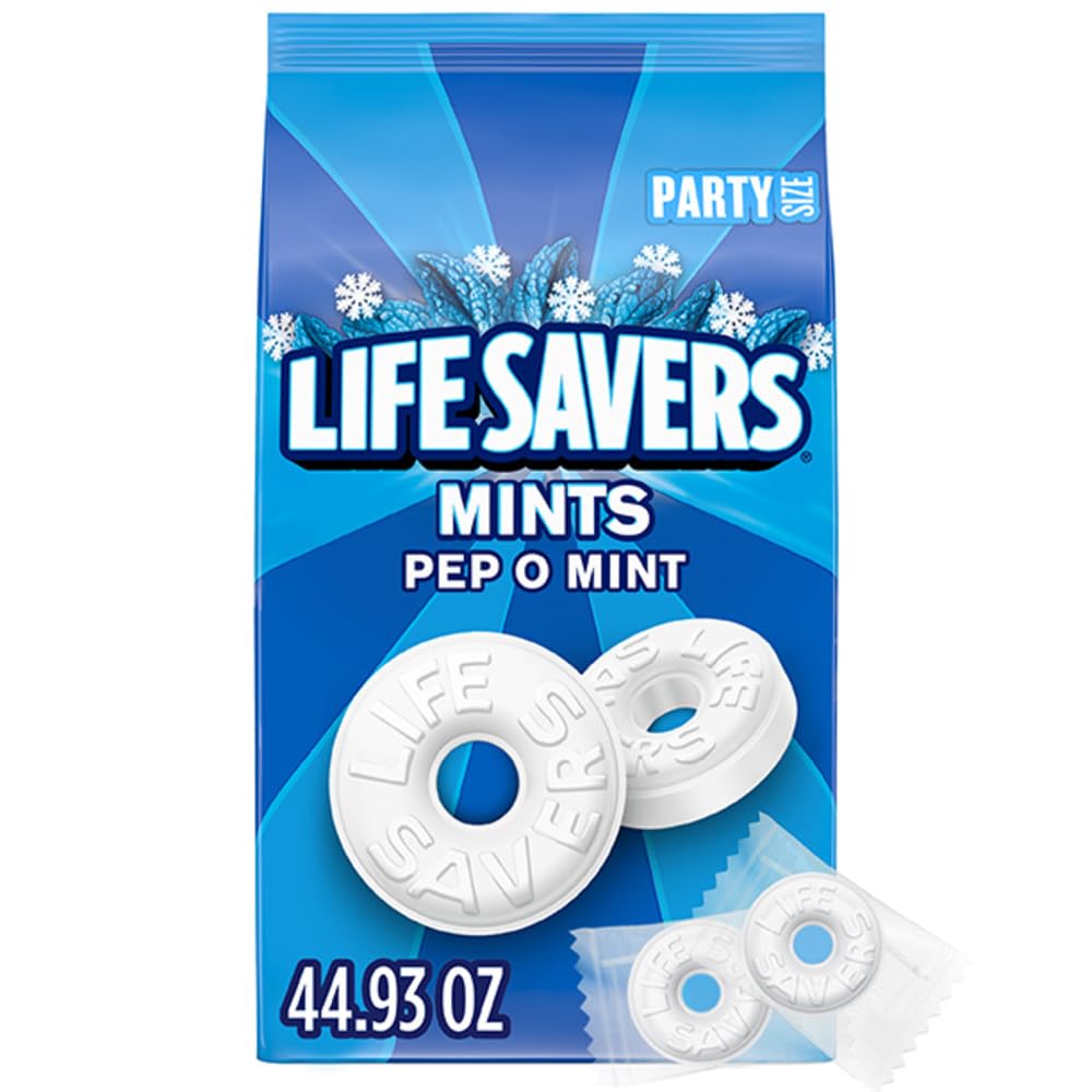 LIFE SAVERS Pep-O-Mint Peppermint Hard Candy, Party Size 44.93 oz Bulk Bag - Individually Wrapped Refreshing Mints
