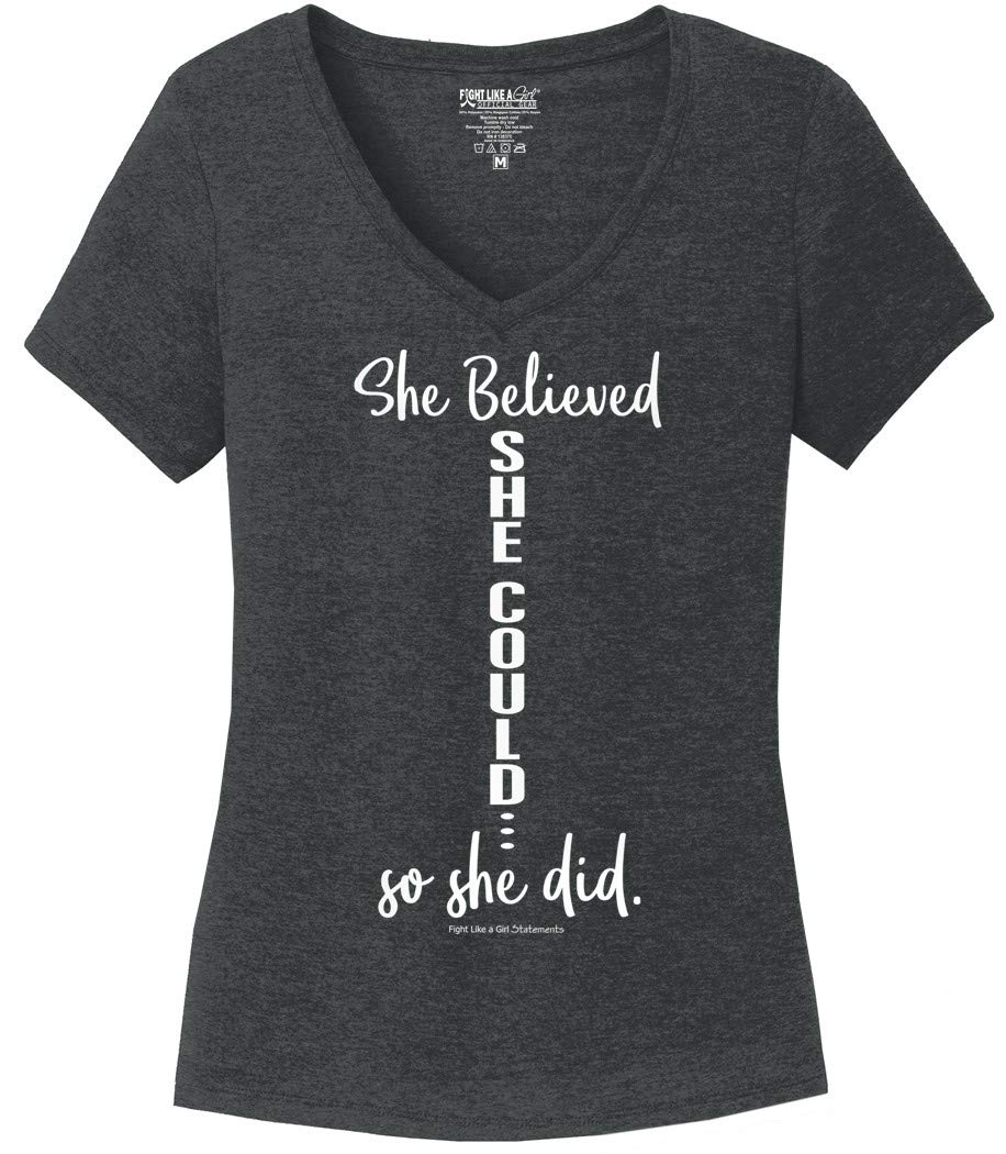 She Believed She Could, So She Did Tri-Blend Ladies' V-Neck T-Shirt