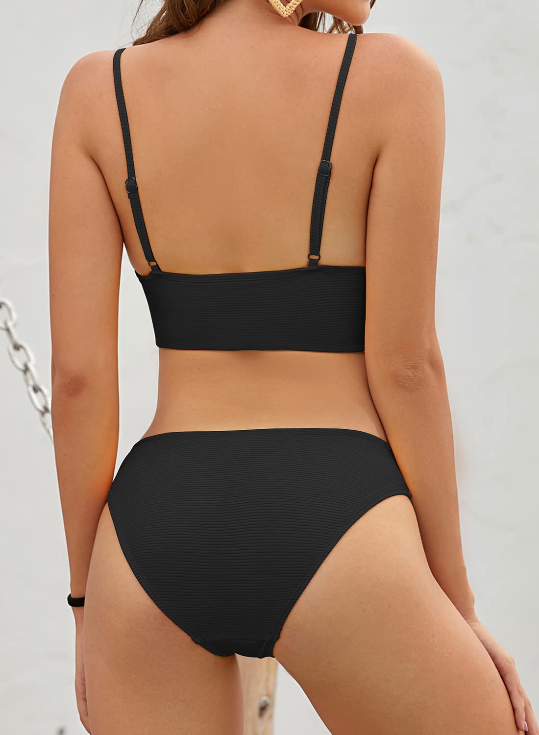 SHEKINI Damen Bikini Set Ties-up Rückenfrei Triangel Bikinioberteil Triangel Bikinihose Bademode Zweiteiliger Badeanzug