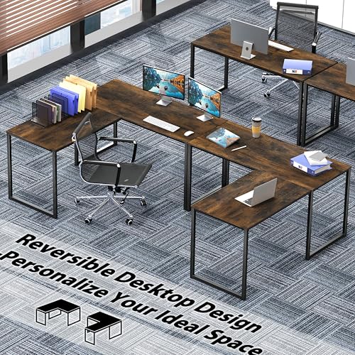 Image of SHW Mission 48 x 48 Inches L-Shape Home Office Computer Desk, Rustic Brown