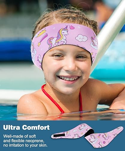 Miniatura 4 de MoKo Diadema de natación para niños y adultos, bonita diadema para nadadores de 3 a 9 años, banda de protección impermeable para los oídos (tamaño S