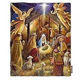 Moslion Soft Cozy Throw Blanket Christmas Nativity with Angels Fuzzy Warm Couch/Bed Blanket for Adult/Youth Polyester 60 X 80 Inches(Home/Travel/Camping Applicable)