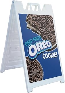 A-Frame Sidewalk Deep Fried Oreo 24" x 36" Double Sided A-Frame Sidewalk Sign, Includes 2 Installed Vinyl Decals | Foldable Portable White Signicade Sandwich Board Signs