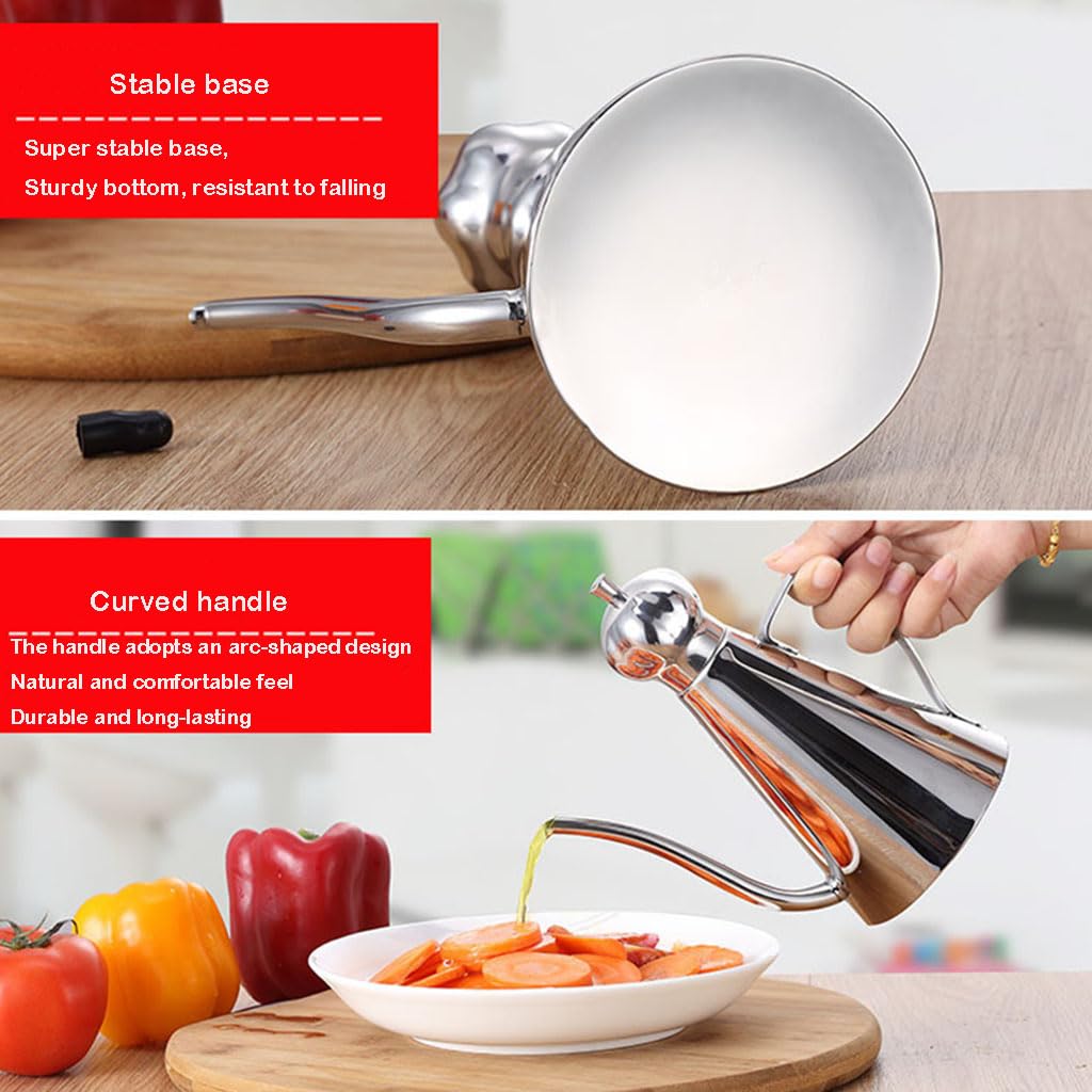 Dozownik oliwy z oliwek SUS304 Kuchnia ze stali nierdzewnej Słoik do przechowywania pojemnika Canister Pourer Odporny na wyciek(Size:1000ML,Color:Silver)