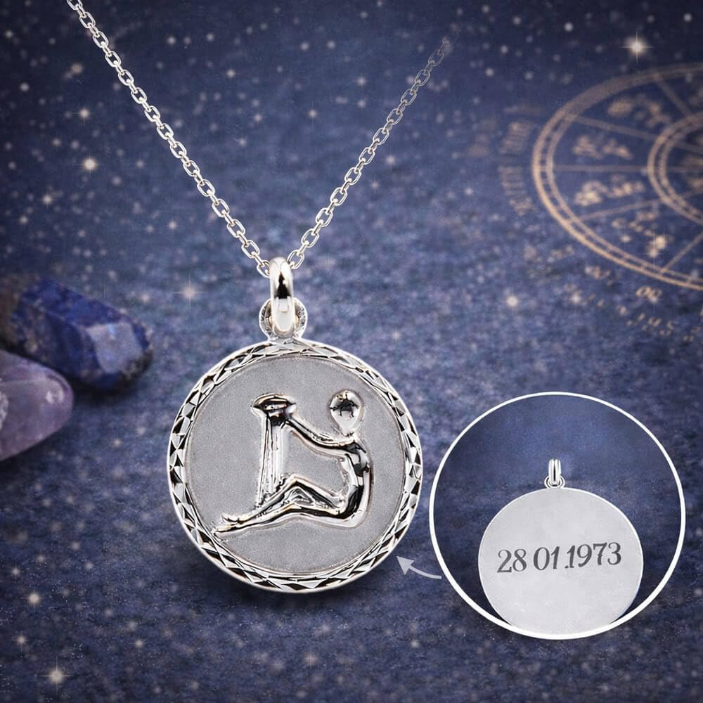 Ocadeau Collar Zodiacal Personalizado en Plata de Ley - Colgante astrológico Personalizado con Texto Grabado - Una Joya Celestial a su Imagen