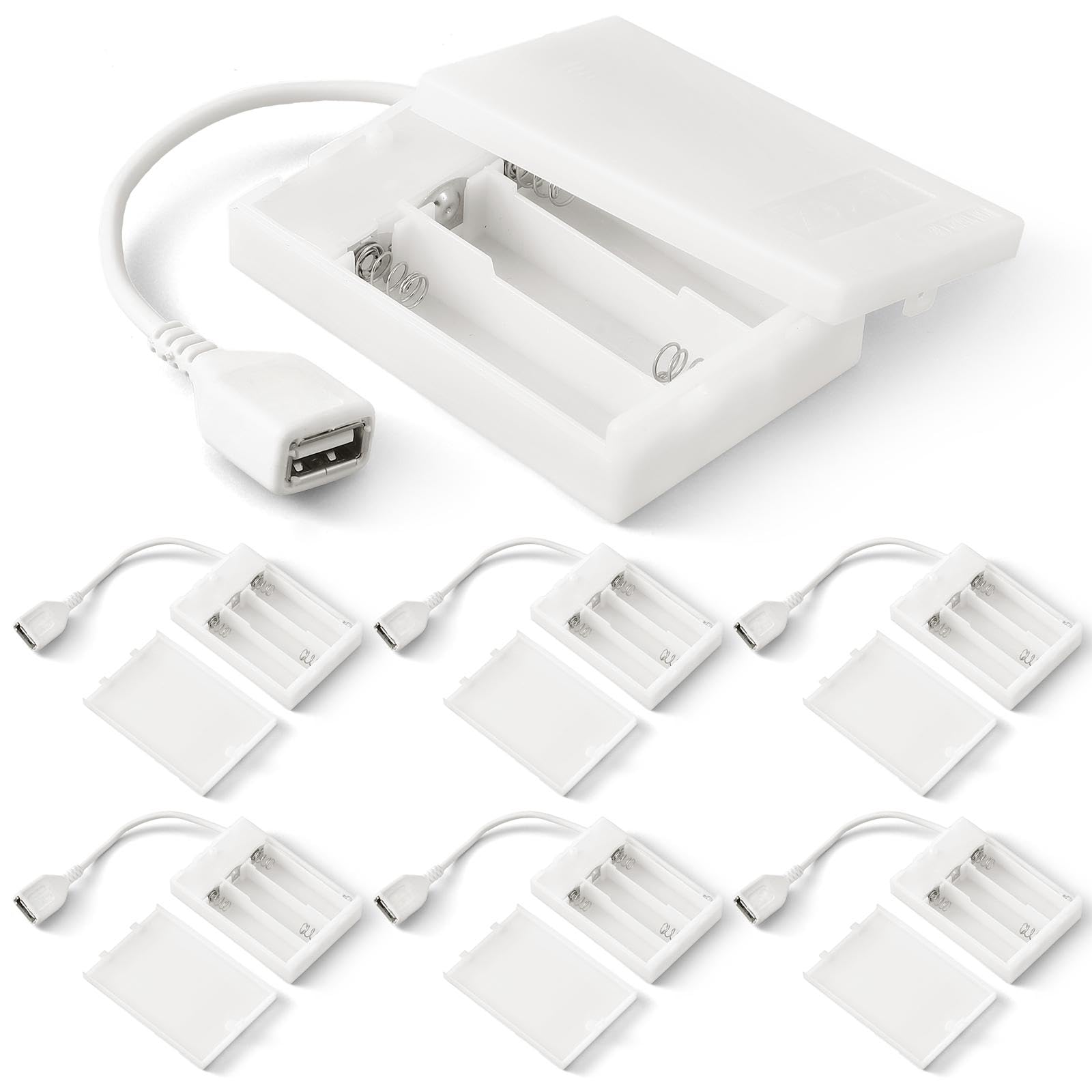 Copkim Lot de 6 batteries USB portables pour panneaux néon 5 V avec couvercle et interrupteur marche/arrêt pour convertisseur d'alimentation à piles 3 supports AA pour événements en plein air, camping