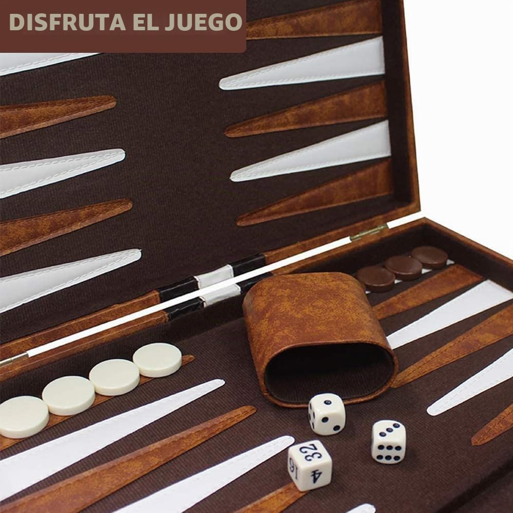 Juego de Backgammon, 11" Set Backgammon con Estuche de Cuero Cubilete, Funda de Juego de Mesa de Estrategia Clásica para Adultos y Niños