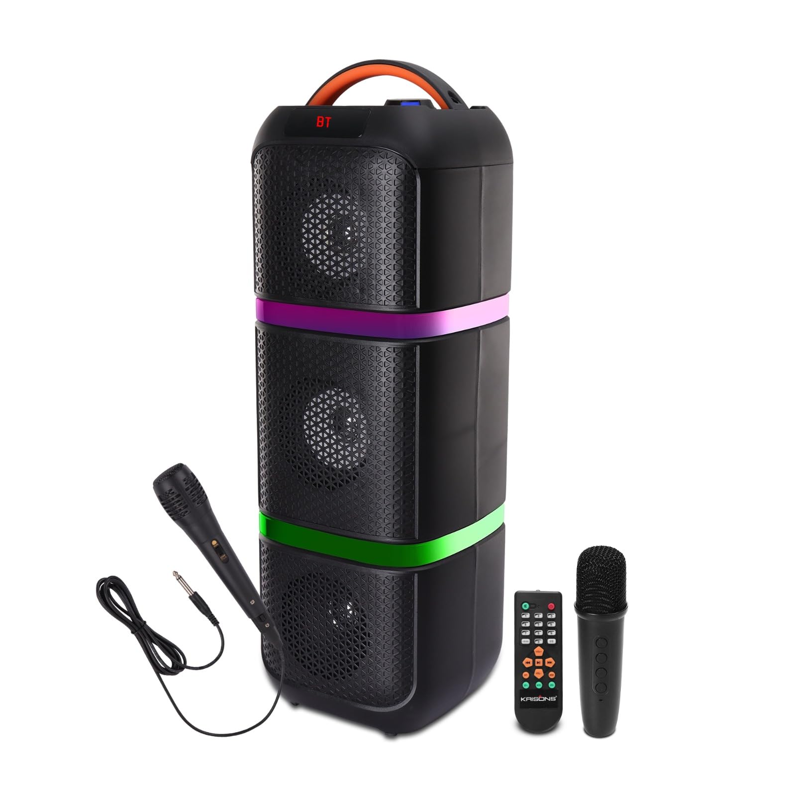 Krisons Eternal Tripple Woofer 100 W Multi-Media Bluetooth Party Tower Speaker with One Wireless Mic, One Wired Mic for Karaoke with Remote,in Built Digital Display,RGB Lights, USB, SD Card-image-41