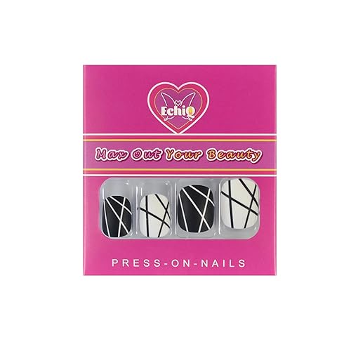 Miniatura 2 de EchiQ - Uñas postizas cortas redondas y negras, diseño simple, punta de uñas francesas profesional para estudiantes, oficina, dama