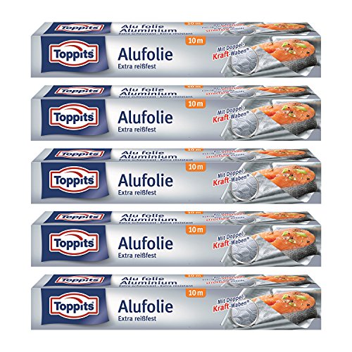 Toppits Alufolie Doppel-Kraft-Waben (10m x 29.5cm), 5er Pack (5 x 10 Meter)